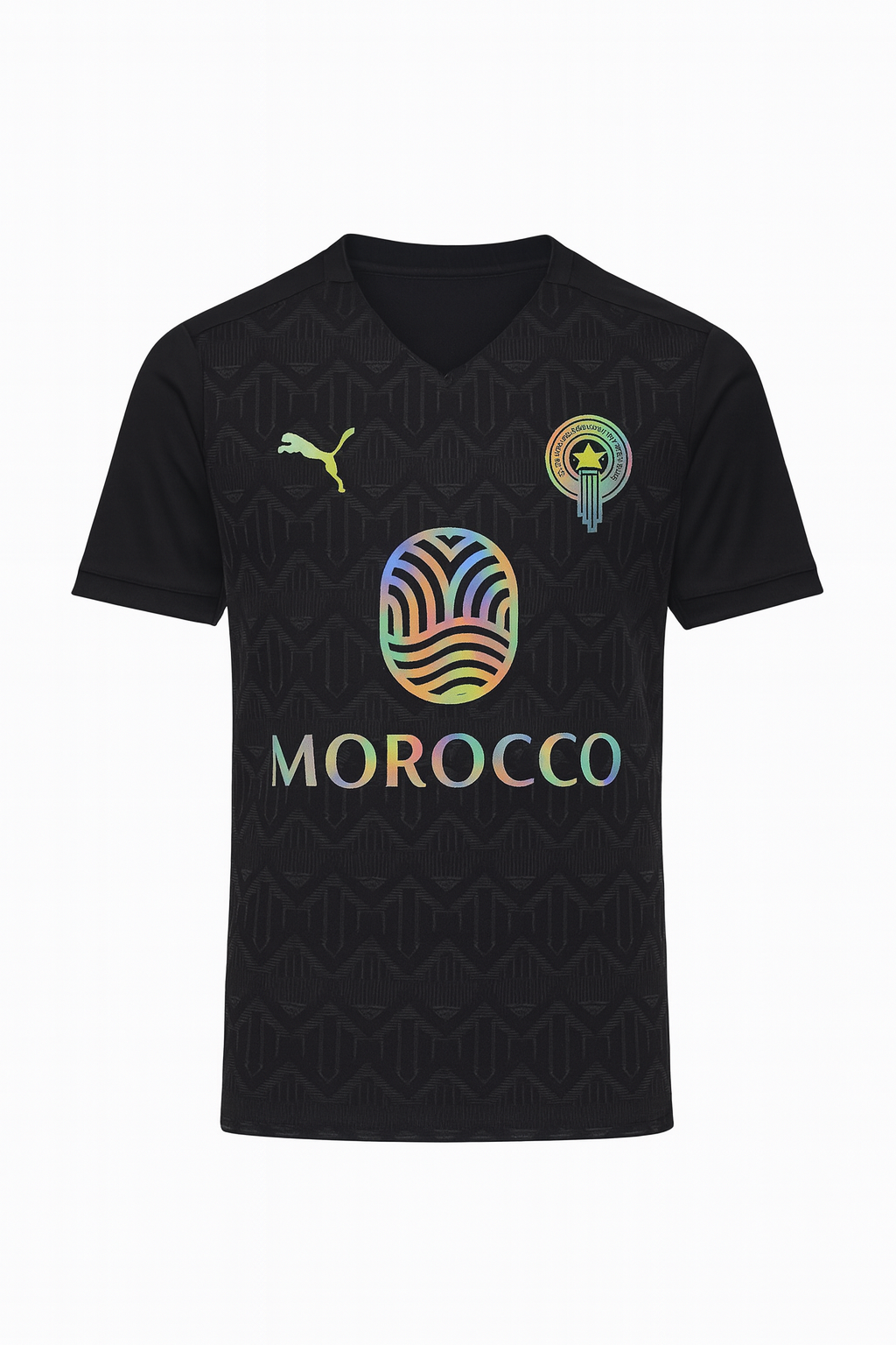 Premium Voetbal Supportershirt Marokko – Zwart Holografisch – 2025 Edition